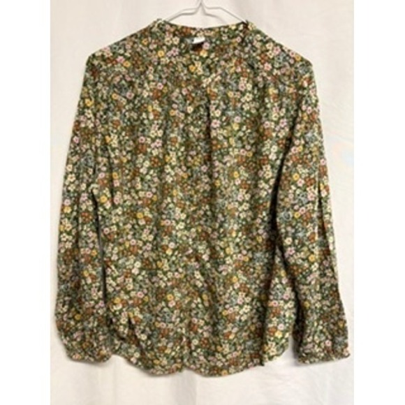 Old Navy Tops - Old Navy Womens Olive Green Ditsy Floral Long Sleeve Blouse Size M Romantic